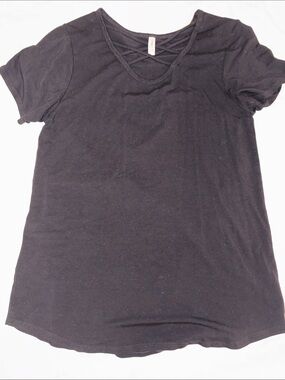 Magie Fit Black Short Sleeve Tee with Crisscross Neckline